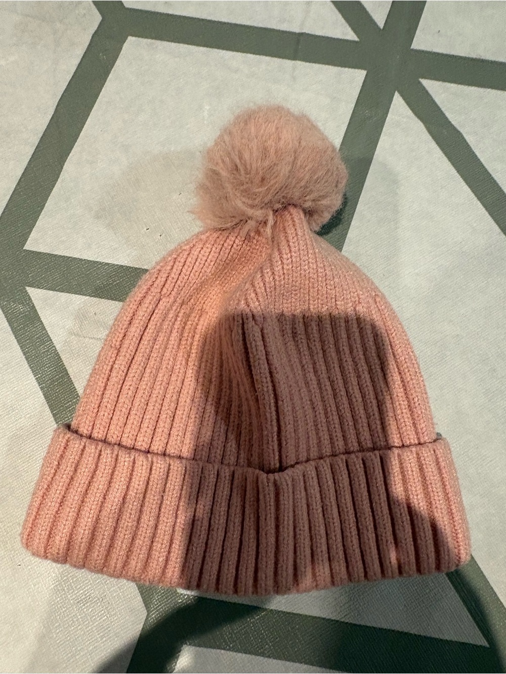 Zara Kids Ribbed Pom-Pom Beanie in Dusty Rose